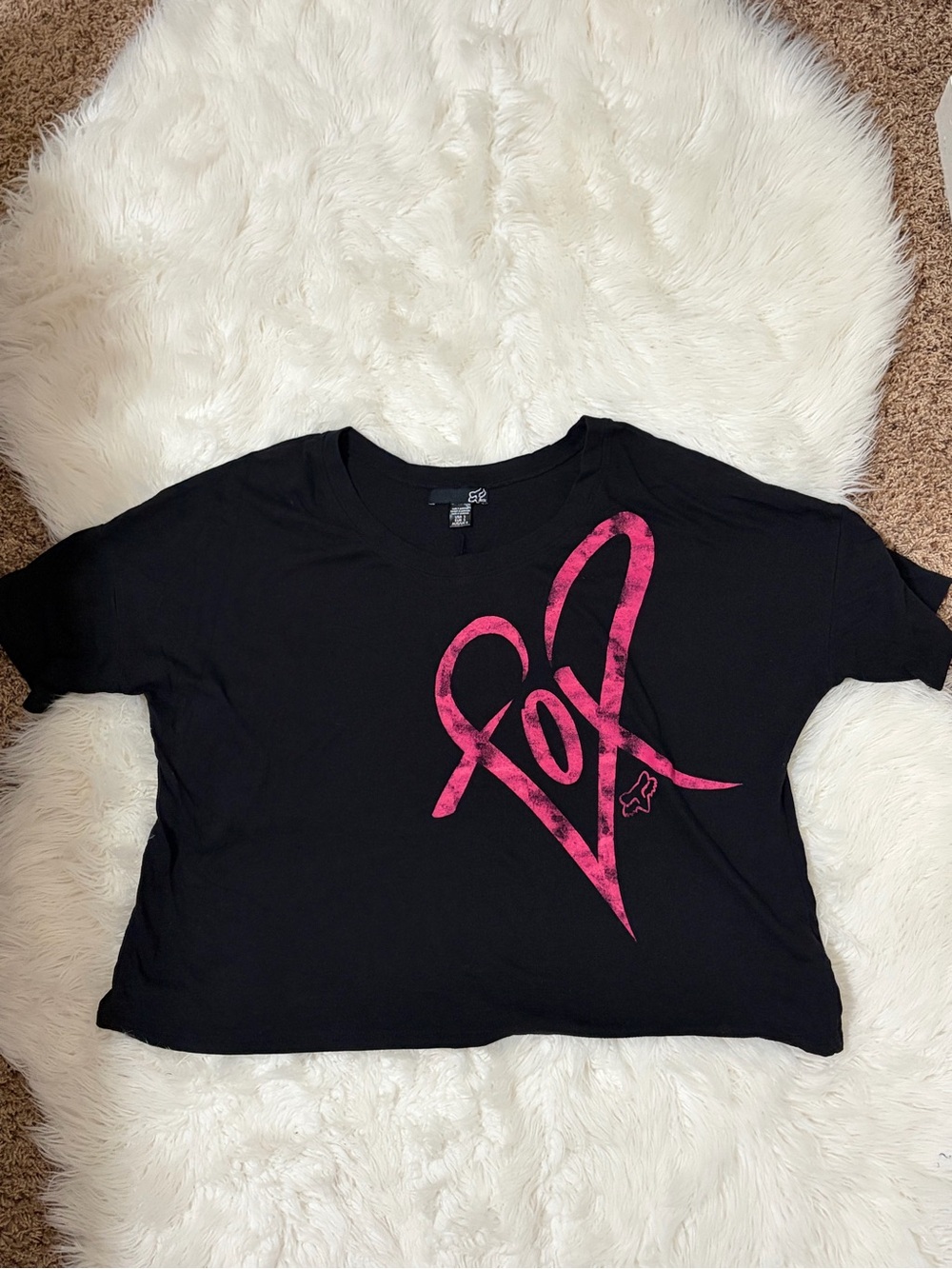 Fox Black Tee with Hot Pink Heart Script Logo